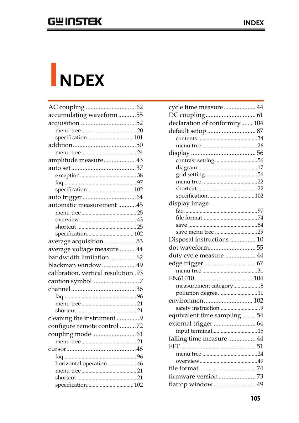 Ndex | GW Instek GDS-1000 Series User Manual User Manual | Page 105 / 107