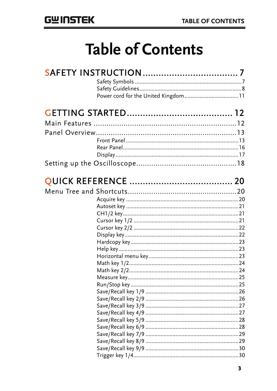 GW Instek GDS-1000 Series User Manual User Manual | Page 3 / 107