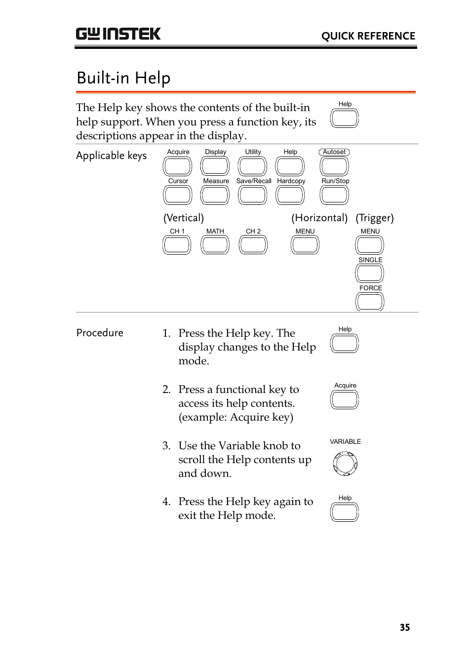 Built-in help | GW Instek GDS-1000 Series User Manual User Manual | Page 35 / 107