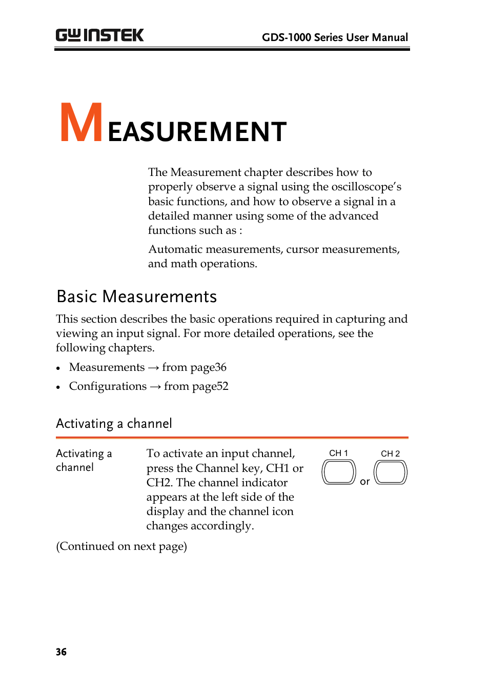 Easurement, Basic measurements | GW Instek GDS-1000 Series User Manual User Manual | Page 36 / 107