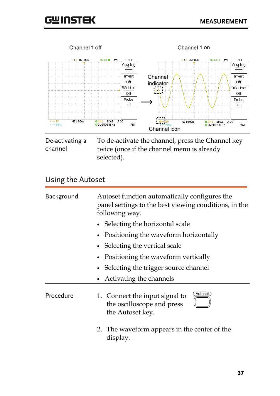 Using the autoset | GW Instek GDS-1000 Series User Manual User Manual | Page 37 / 107