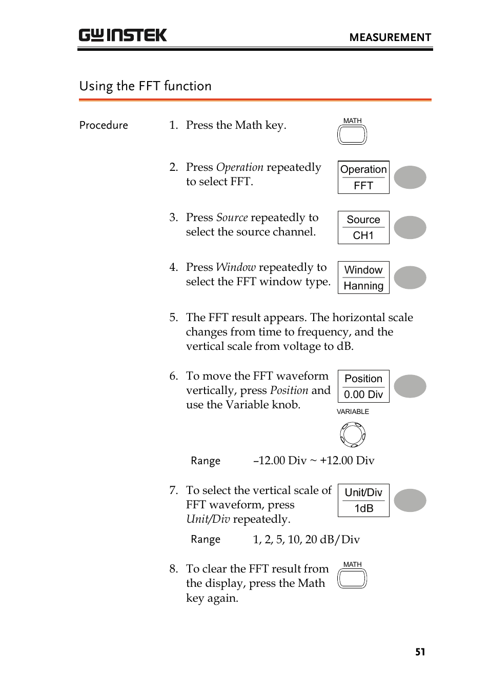 Using the fft function | GW Instek GDS-1000 Series User Manual User Manual | Page 51 / 107