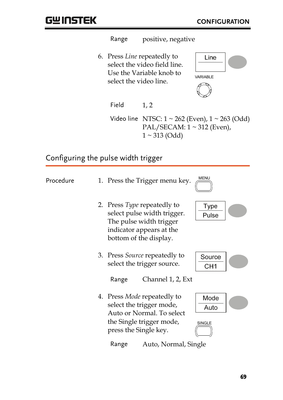 Configuring the pulse width trigger | GW Instek GDS-1000 Series User Manual User Manual | Page 69 / 107