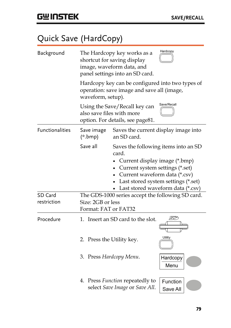 Quick save (hardcopy) | GW Instek GDS-1000 Series User Manual User Manual | Page 79 / 107