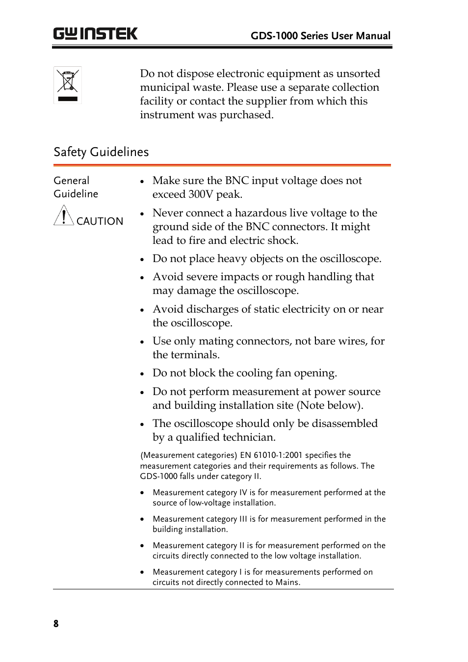 Safety guidelines | GW Instek GDS-1000 Series User Manual User Manual | Page 8 / 107