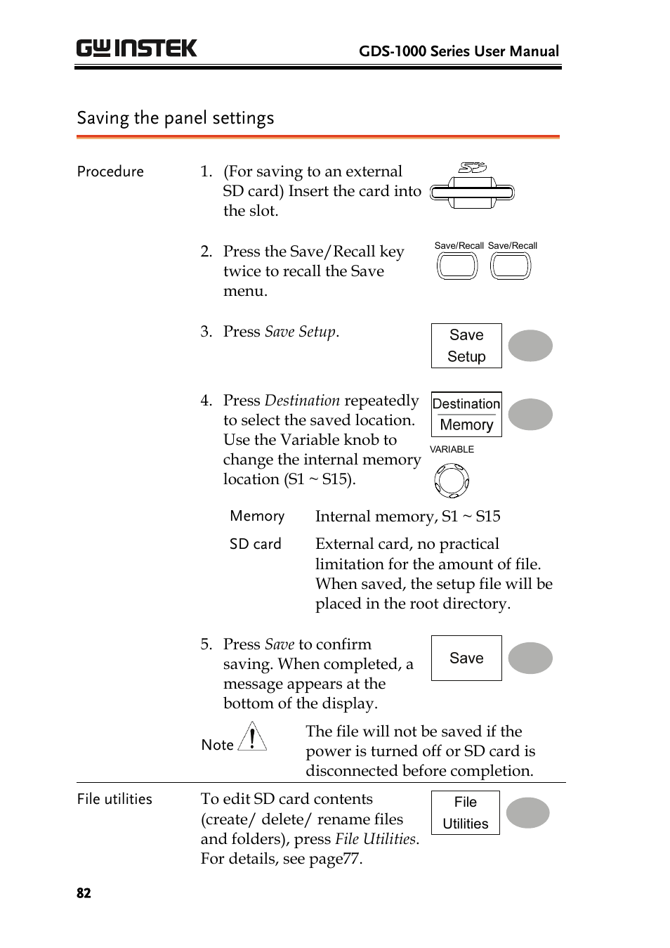 Saving the panel settings | GW Instek GDS-1000 Series User Manual User Manual | Page 82 / 107