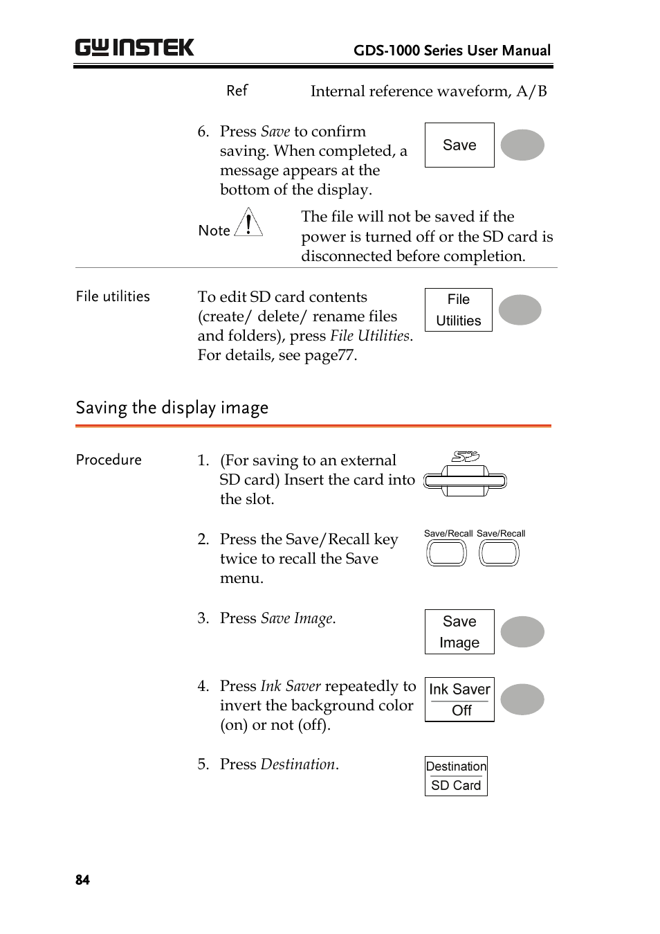 Saving the display image | GW Instek GDS-1000 Series User Manual User Manual | Page 84 / 107