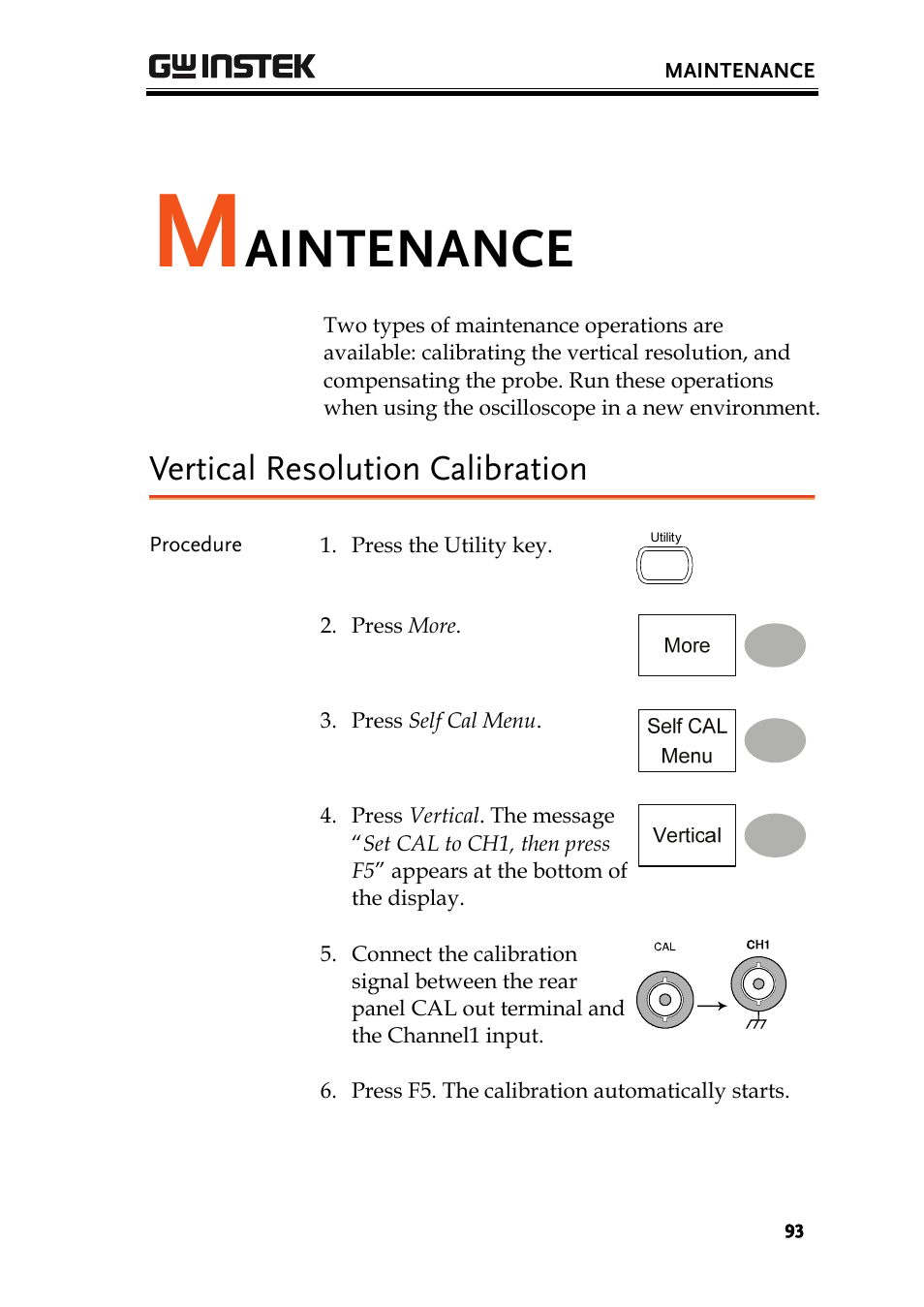 Aintenance, Vertical resolution calibration | GW Instek GDS-1000 Series User Manual User Manual | Page 93 / 107