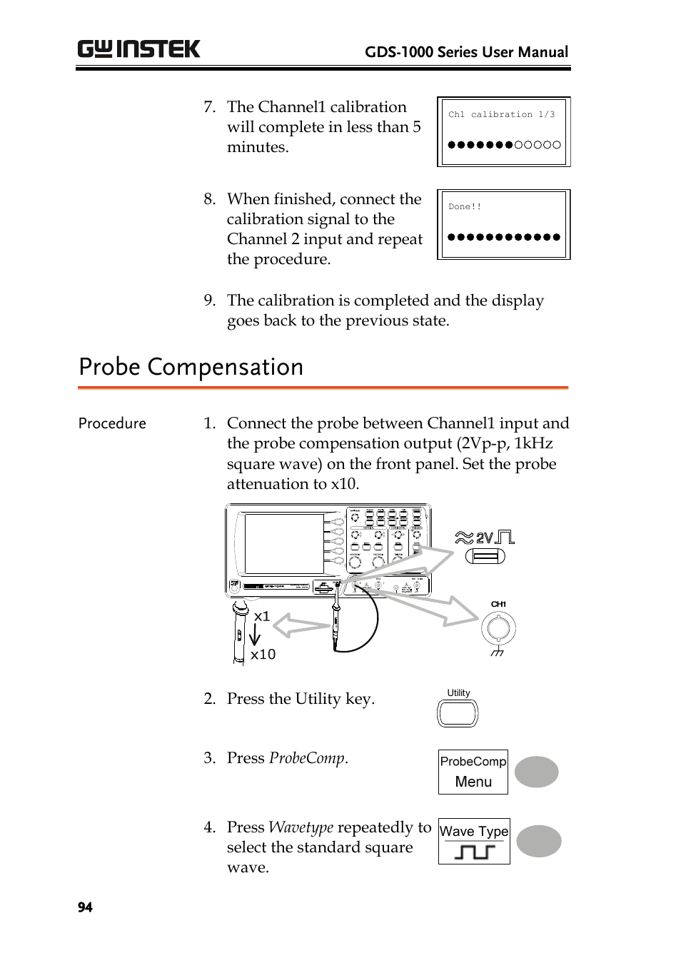 Probe compensation | GW Instek GDS-1000 Series User Manual User Manual | Page 94 / 107