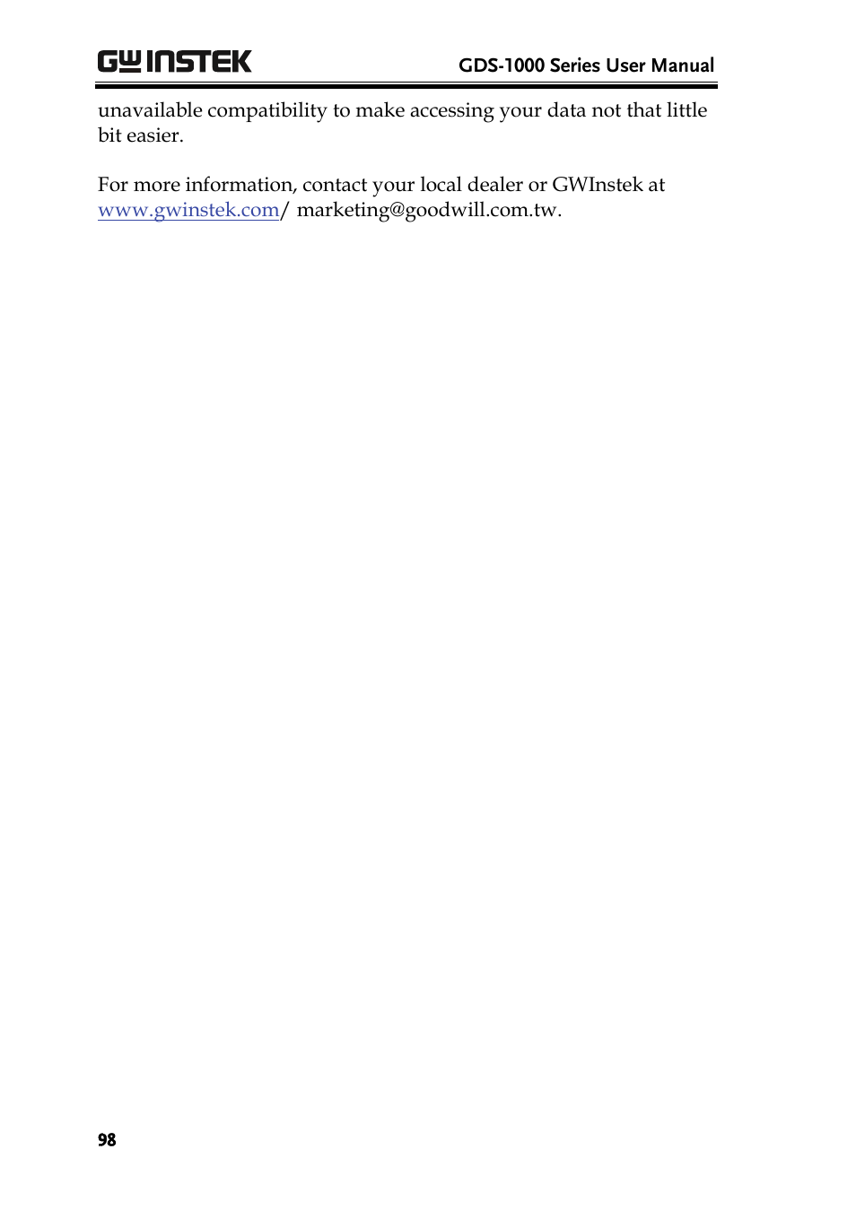 GW Instek GDS-1000 Series User Manual User Manual | Page 98 / 107
