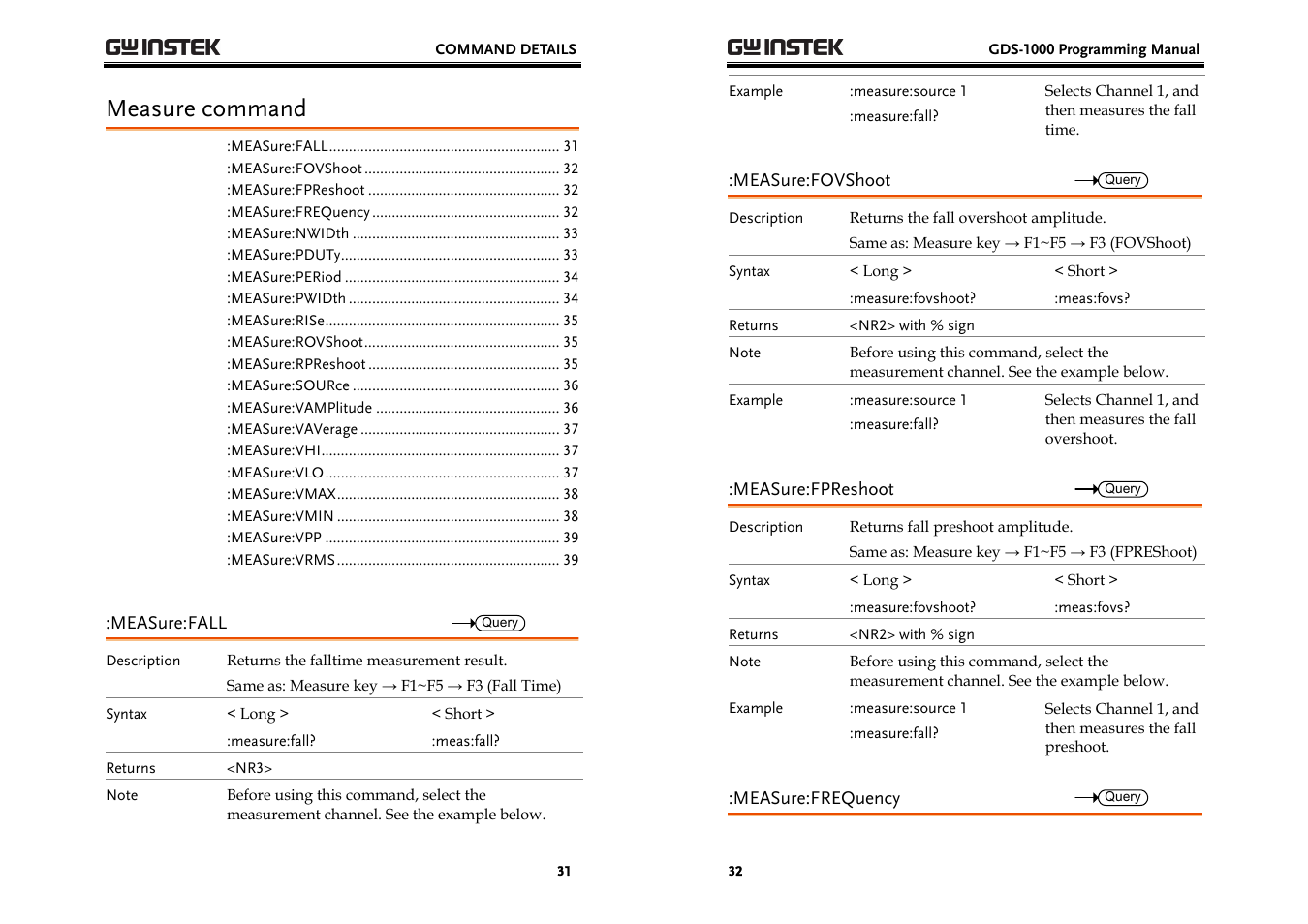 Measure command | GW Instek GDS-1000 Series Programming Manual User Manual | Page 16 / 29