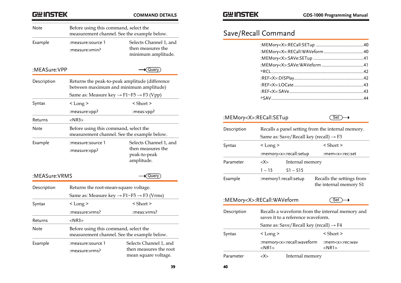 Save/recall command | GW Instek GDS-1000 Series Programming Manual User Manual | Page 20 / 29