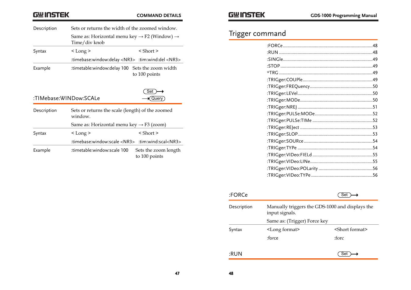 Trigger command | GW Instek GDS-1000 Series Programming Manual User Manual | Page 24 / 29