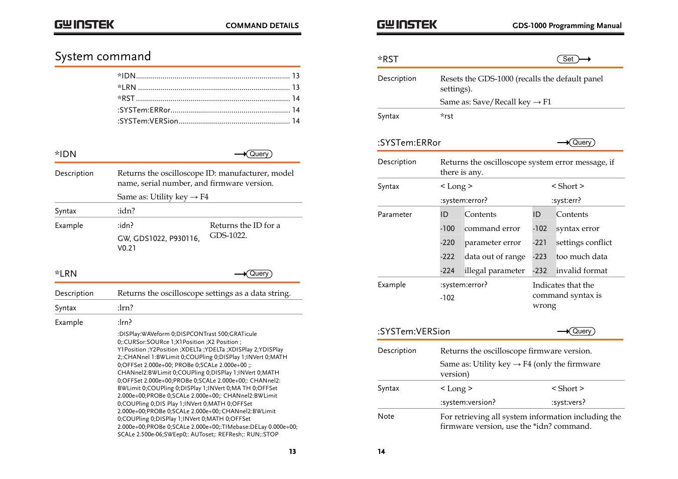 System command | GW Instek GDS-1000 Series Programming Manual User Manual | Page 7 / 29