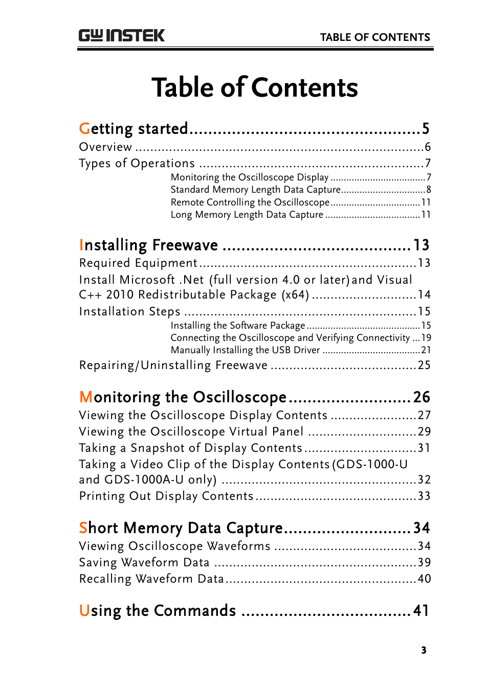 GW Instek GDS-1000A Series Freewave user manual User Manual | Page 3 / 51