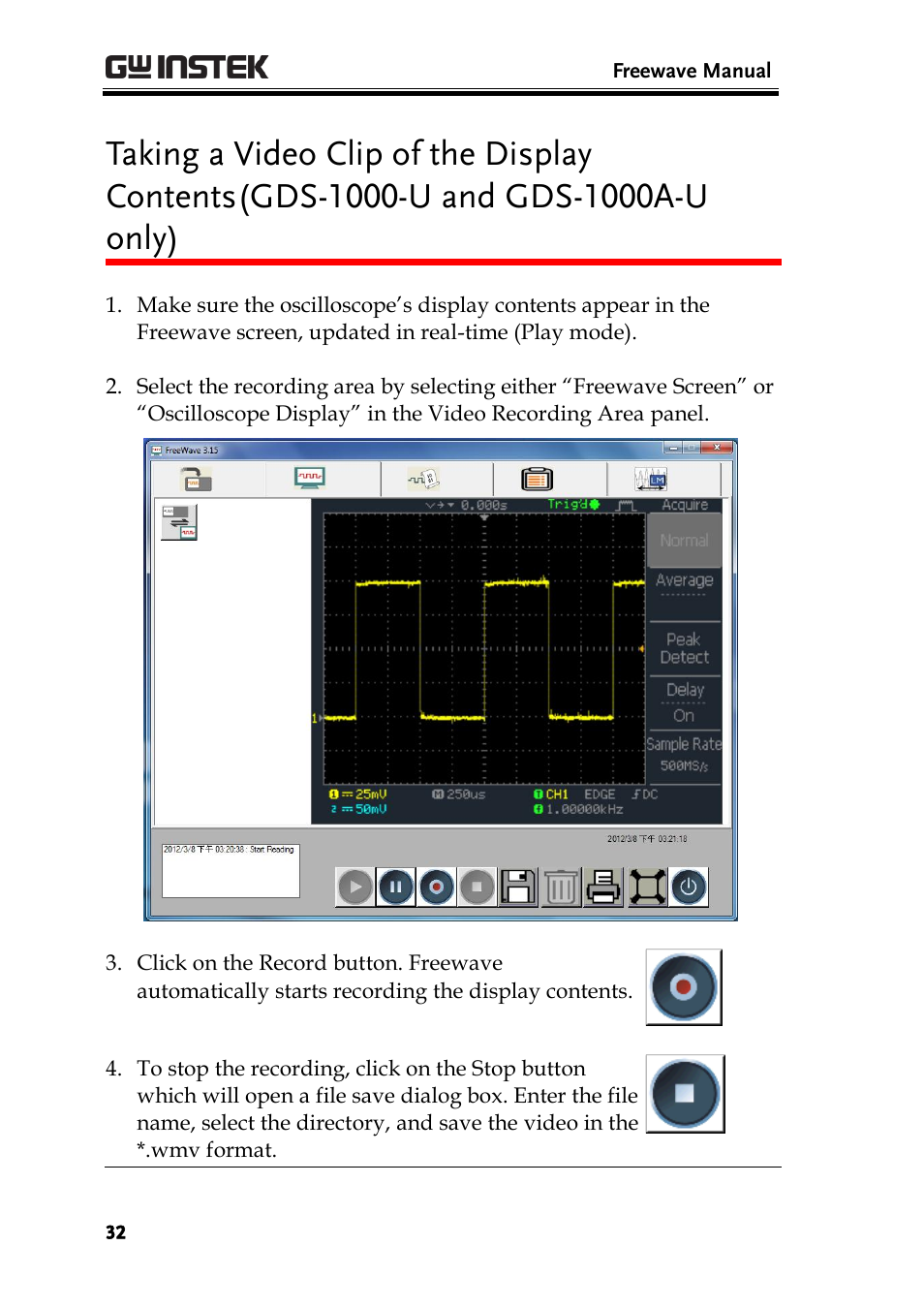 GW Instek GDS-1000A Series Freewave user manual User Manual | Page 32 / 51