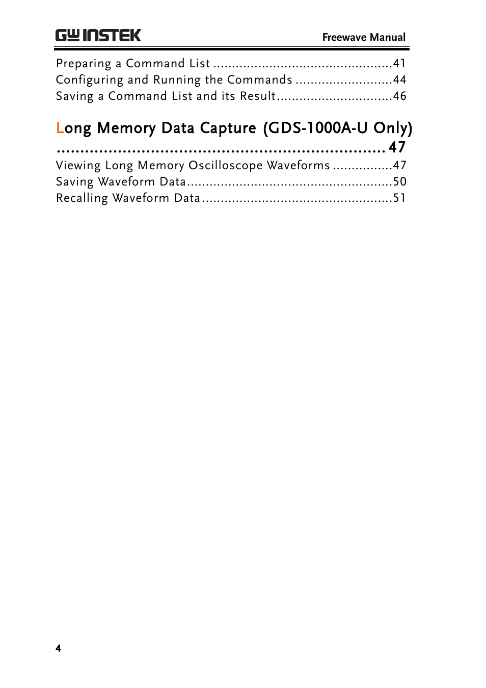 GW Instek GDS-1000A Series Freewave user manual User Manual | Page 4 / 51