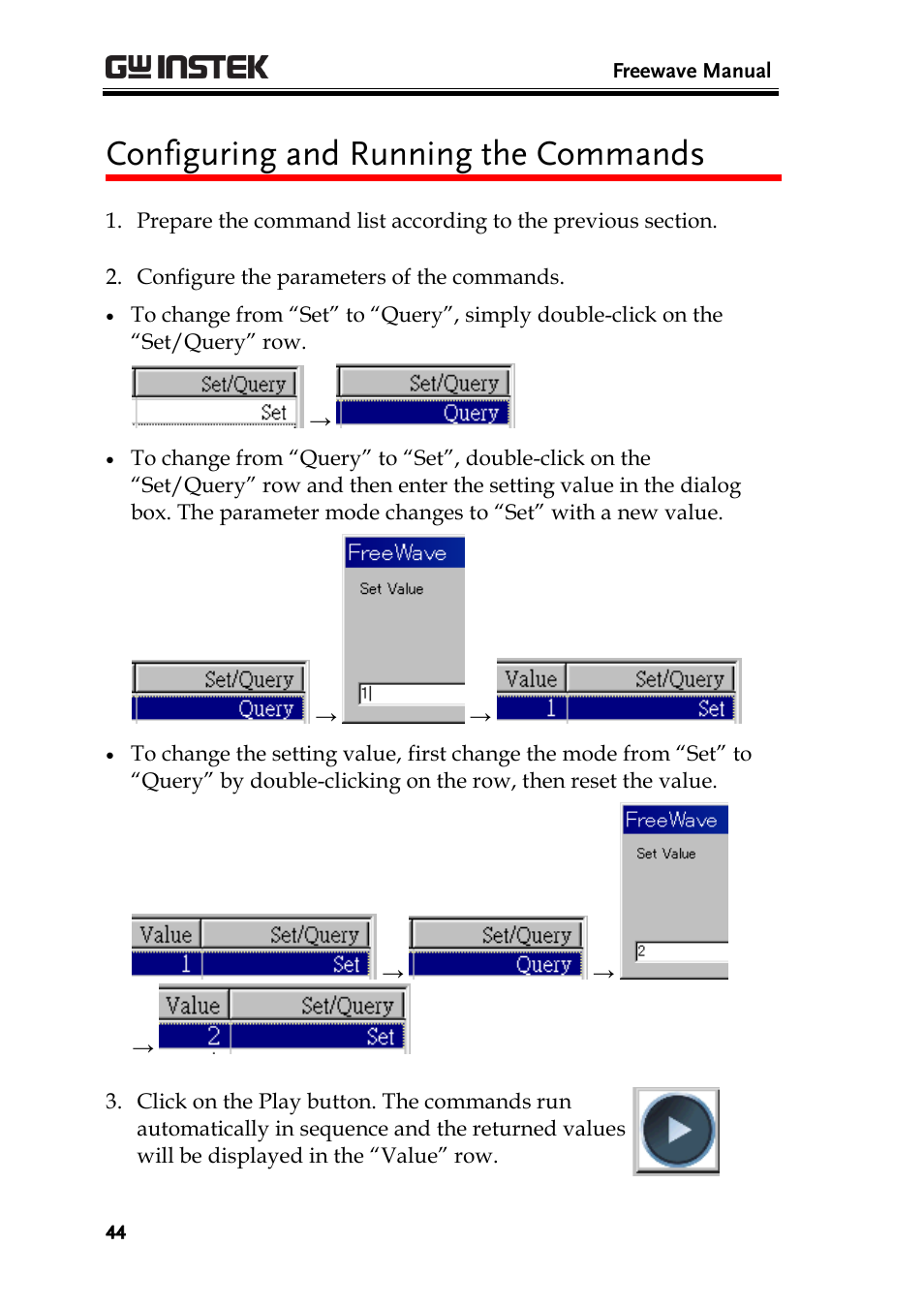 Configuring and running the commands | GW Instek GDS-1000A Series Freewave user manual User Manual | Page 44 / 51