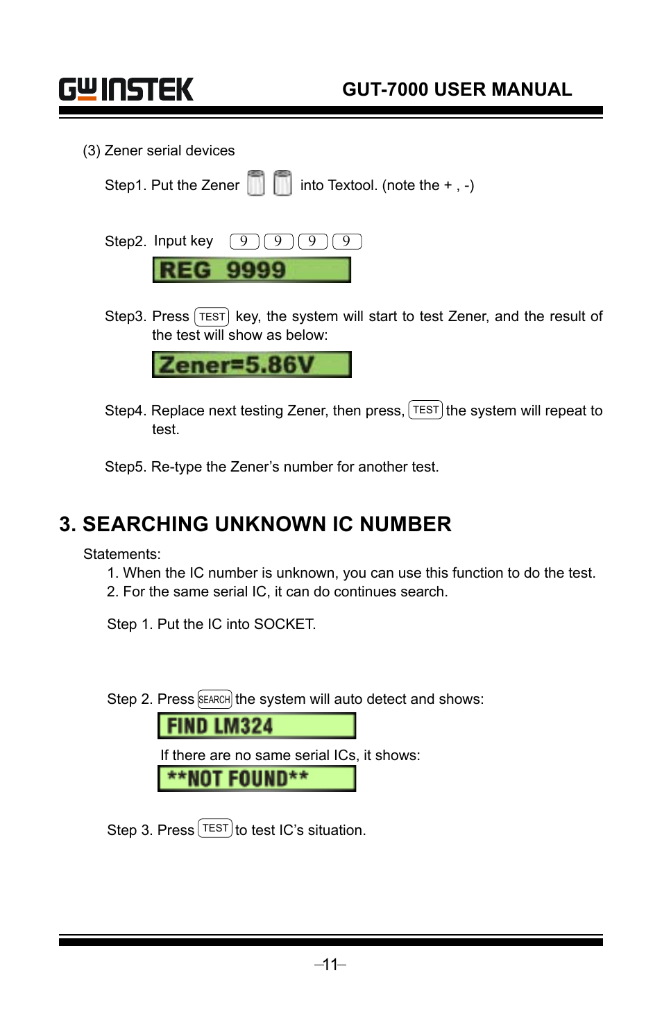 Searching unknown ic number, Gut-7000 user manual | GW Instek GUT-7000 User Manual | Page 11 / 19