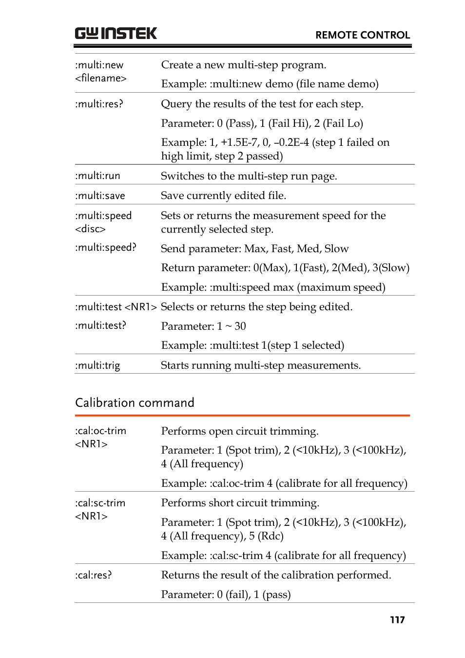 Calibration command | GW Instek LCR-8101 (Replaced by LCR-8101G) User Manual | Page 117 / 139