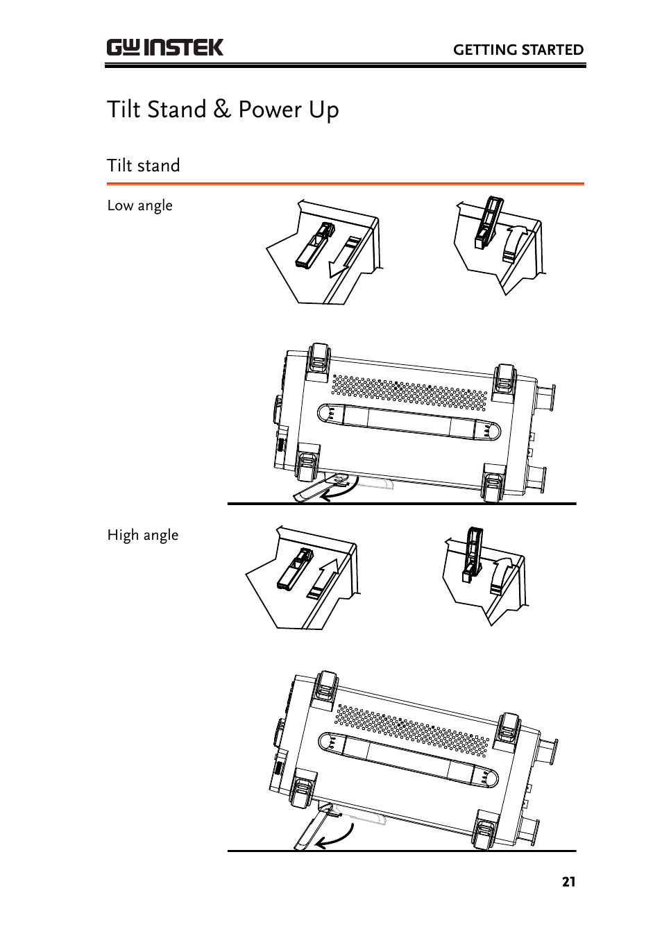 Tilt stand & power up, Tilt stand | GW Instek LCR-8101 (Replaced by LCR-8101G) User Manual | Page 21 / 139