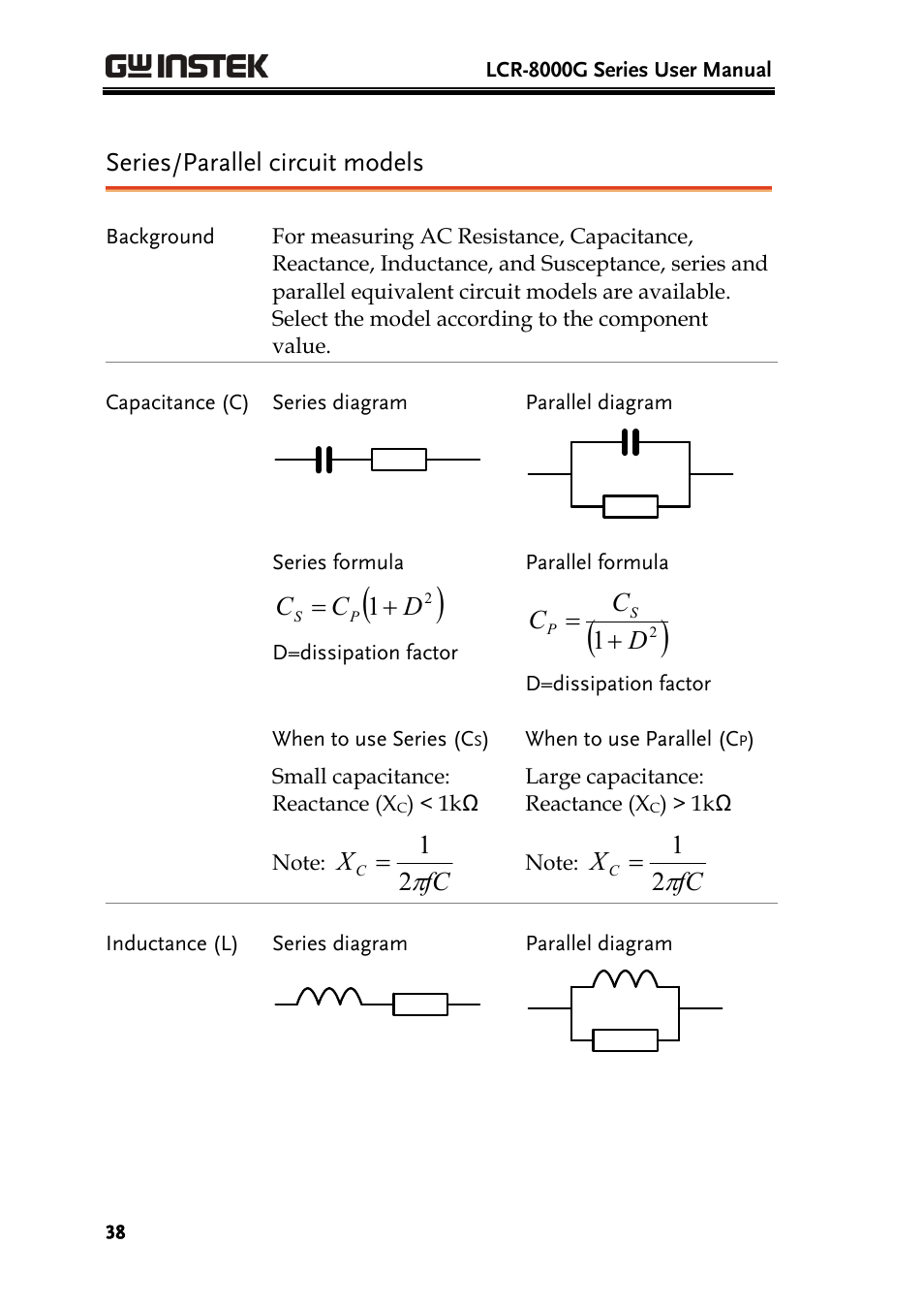 Series/parallel circuit models, 1 d c c, Fc x | GW Instek LCR-8101 (Replaced by LCR-8101G) User Manual | Page 38 / 139