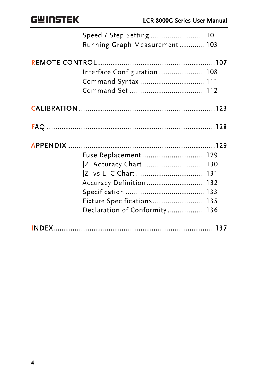 GW Instek LCR-8101 (Replaced by LCR-8101G) User Manual | Page 4 / 139