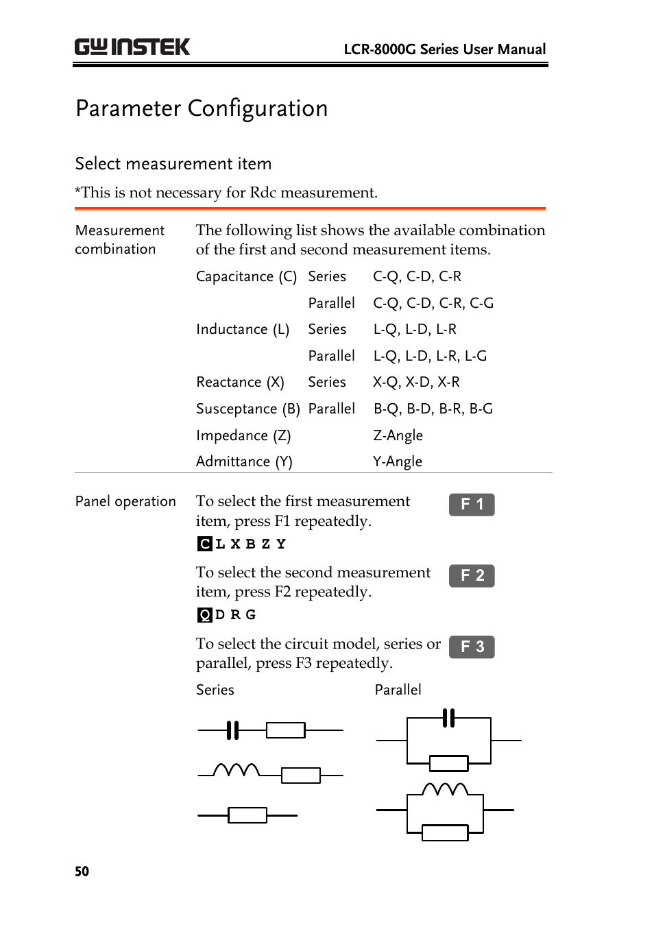 Parameter configuration, Select measurement item | GW Instek LCR-8101 (Replaced by LCR-8101G) User Manual | Page 50 / 139