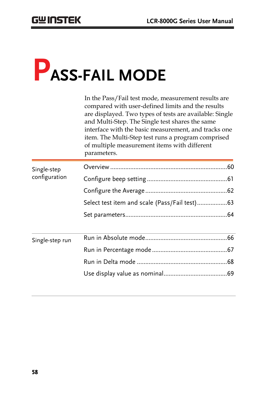 Ass-fail mode | GW Instek LCR-8101 (Replaced by LCR-8101G) User Manual | Page 58 / 139