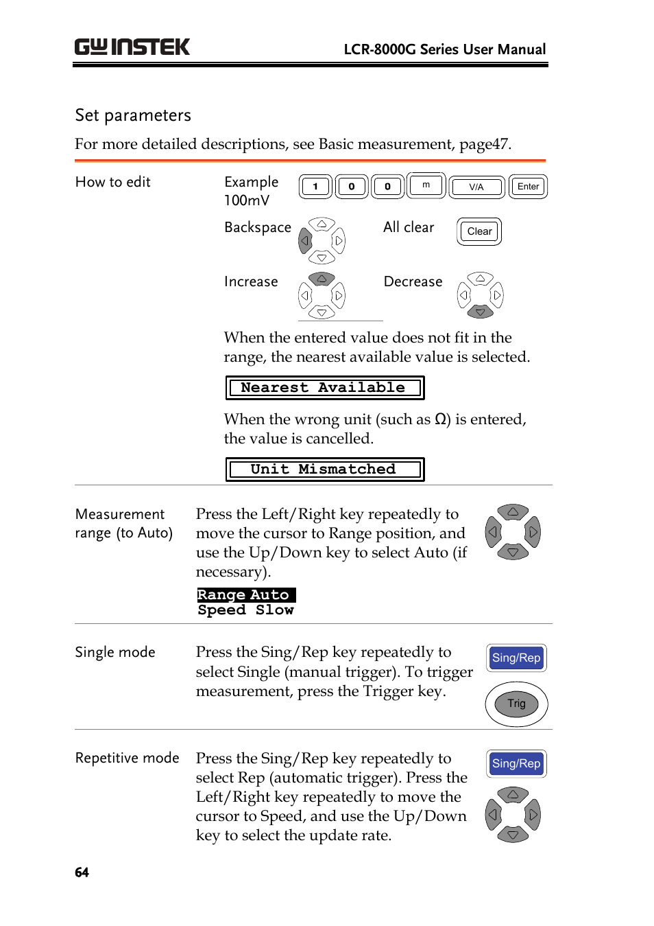 Set parameters | GW Instek LCR-8101 (Replaced by LCR-8101G) User Manual | Page 64 / 139