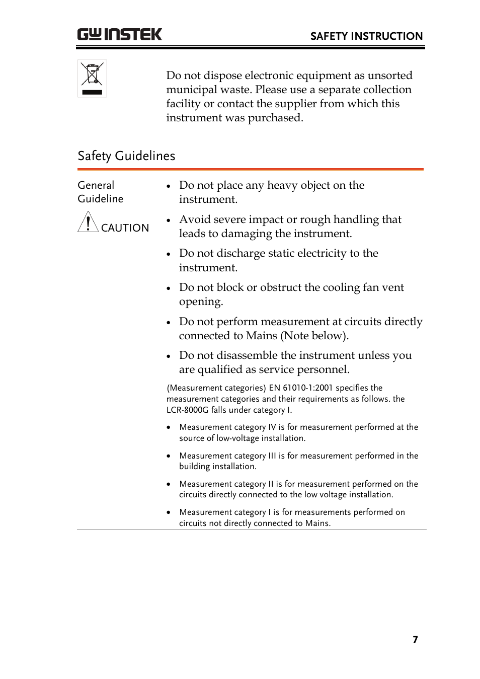 Safety guidelines | GW Instek LCR-8101 (Replaced by LCR-8101G) User Manual | Page 7 / 139