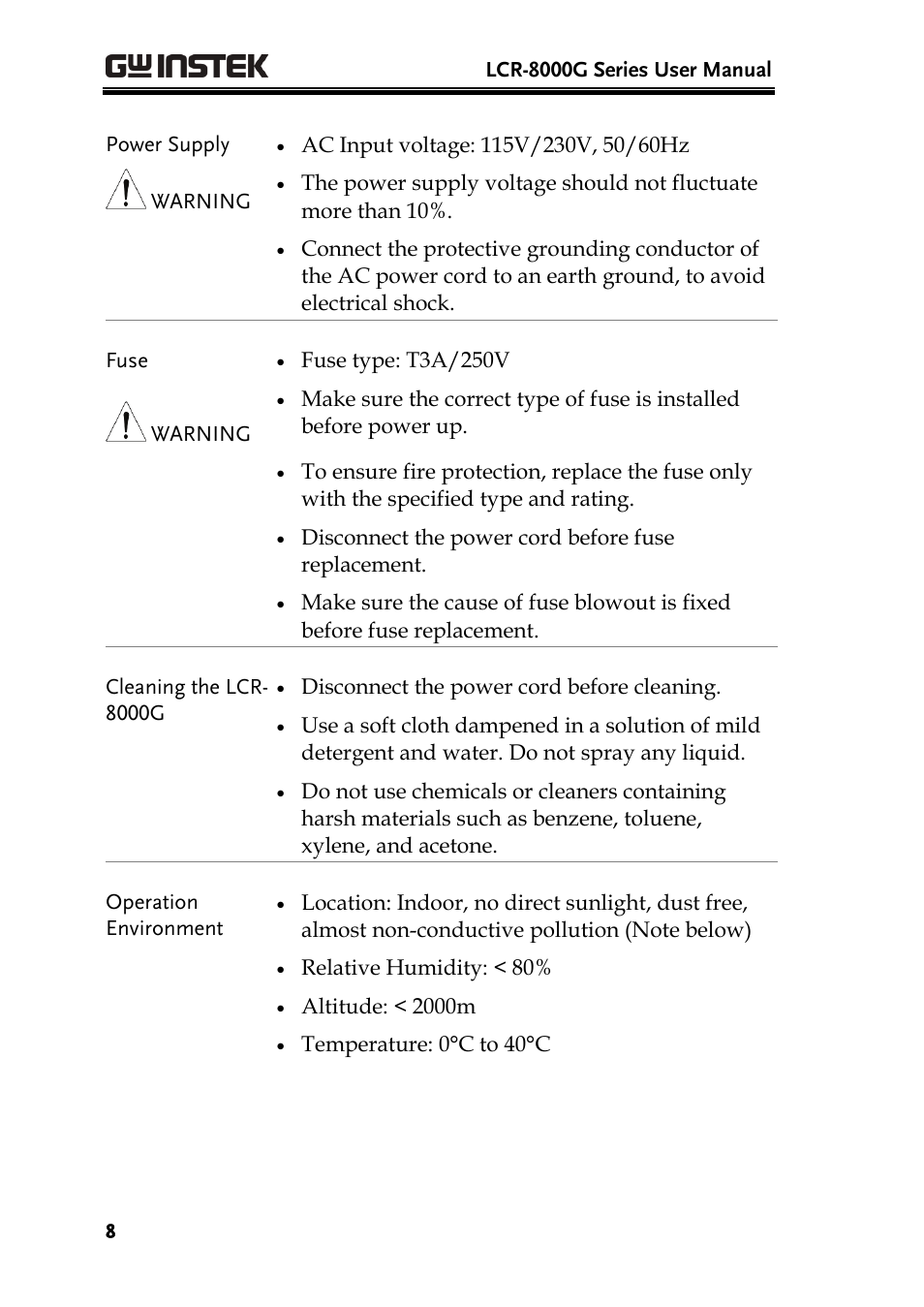 GW Instek LCR-8101 (Replaced by LCR-8101G) User Manual | Page 8 / 139