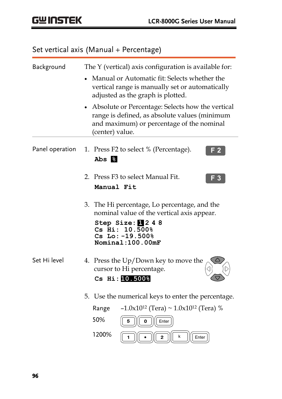 Set vertical axis (manual + percentage) | GW Instek LCR-8101 (Replaced by LCR-8101G) User Manual | Page 96 / 139