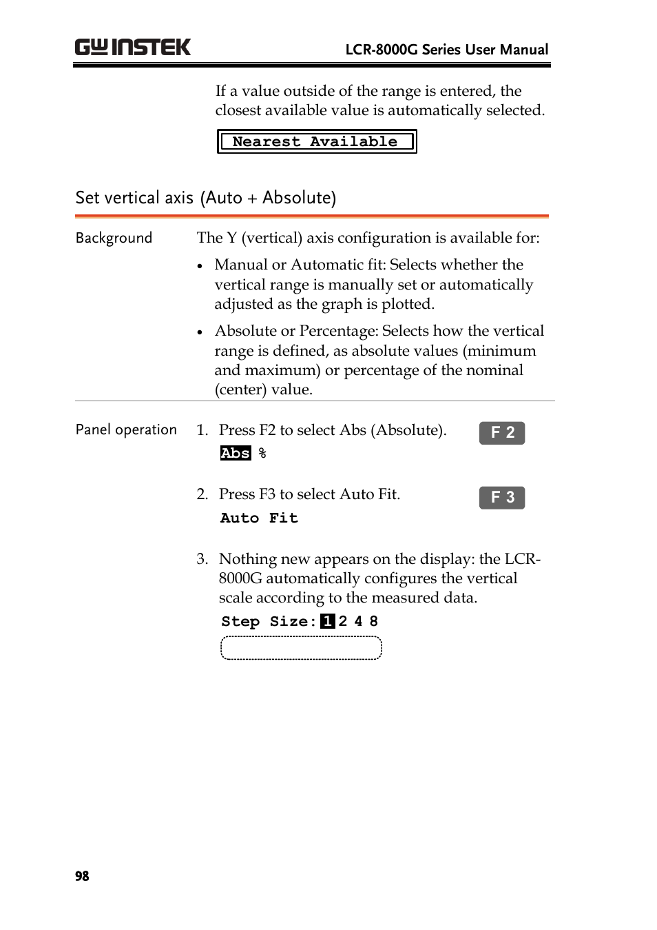 Set vertical axis (auto + absolute) | GW Instek LCR-8101 (Replaced by LCR-8101G) User Manual | Page 98 / 139