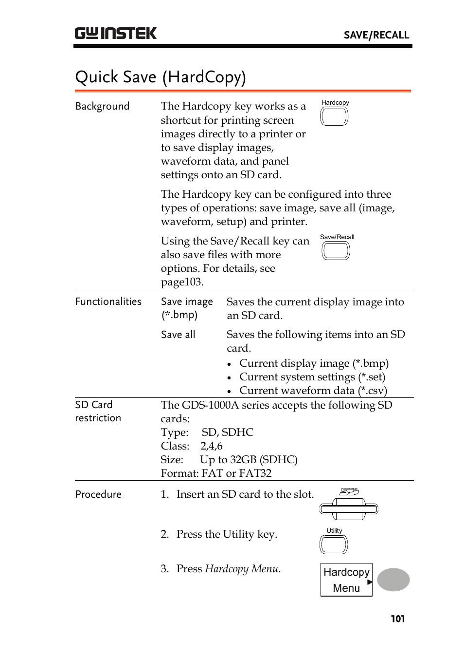 Quick save (hardcopy) | GW Instek GDS-1000A Series User Manual User Manual | Page 101 / 135