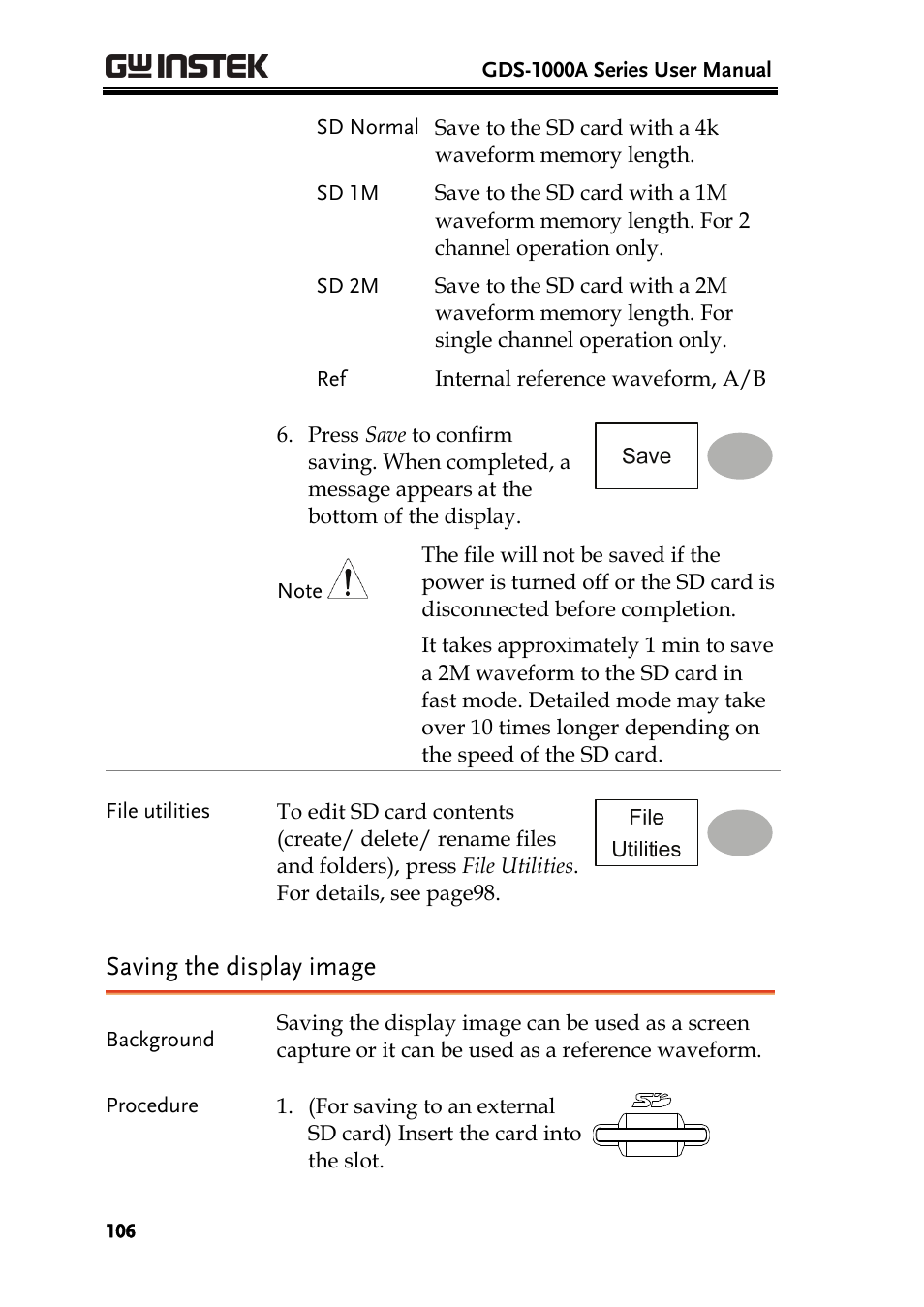 Saving the display image | GW Instek GDS-1000A Series User Manual User Manual | Page 106 / 135