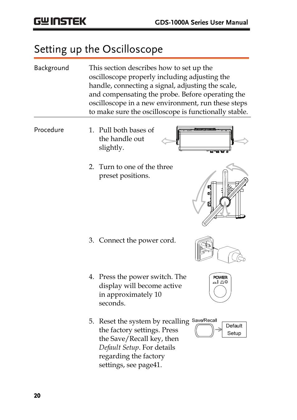 Setting up the oscilloscope | GW Instek GDS-1000A Series User Manual User Manual | Page 20 / 135