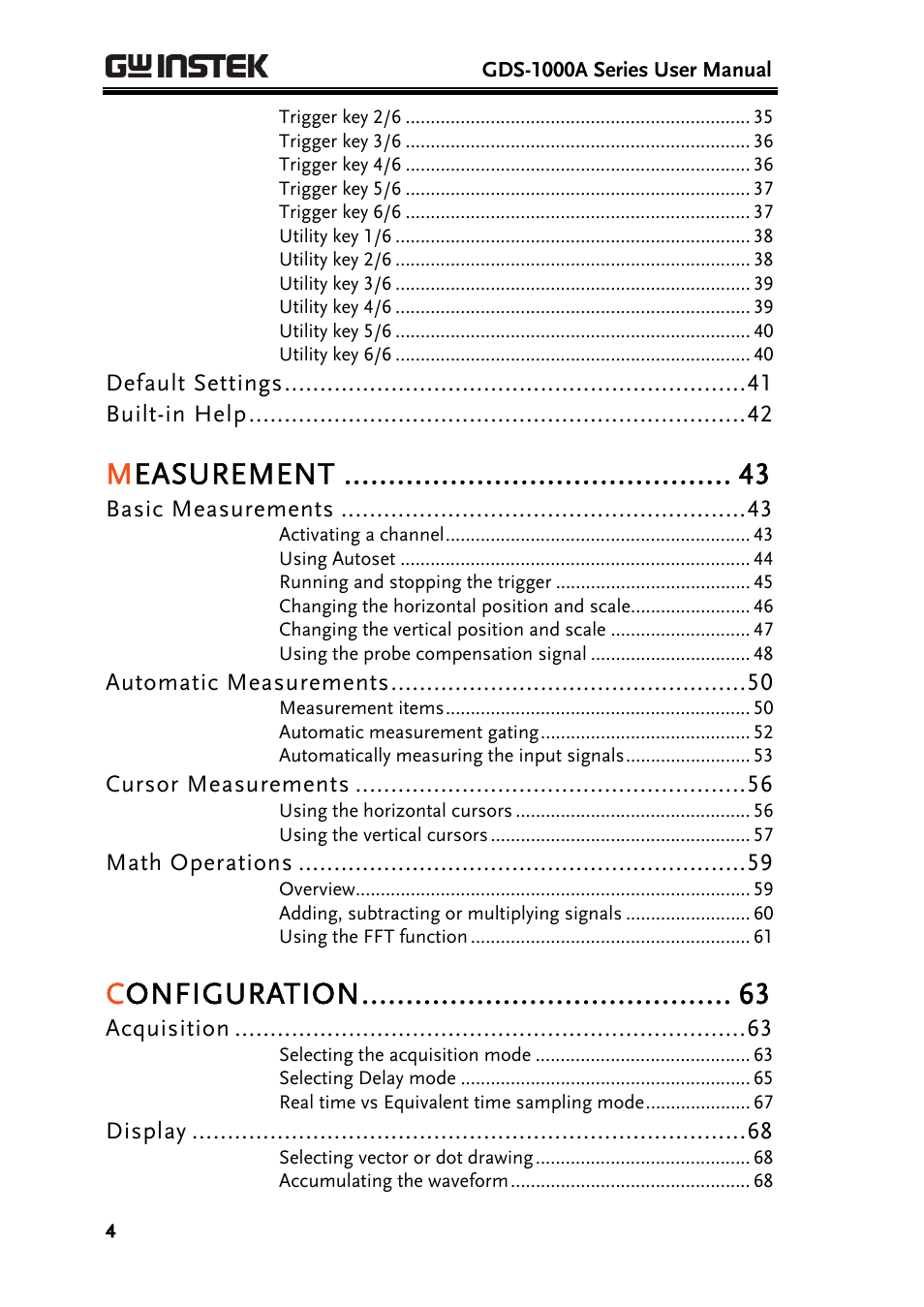 Measurement, Configuration | GW Instek GDS-1000A Series User Manual User Manual | Page 4 / 135