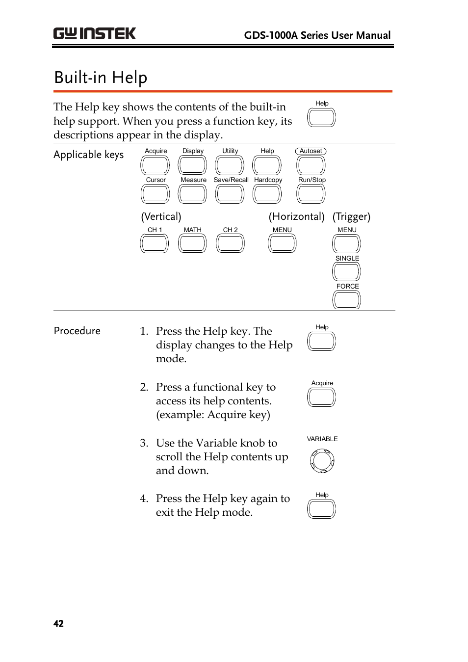 Built-in help | GW Instek GDS-1000A Series User Manual User Manual | Page 42 / 135