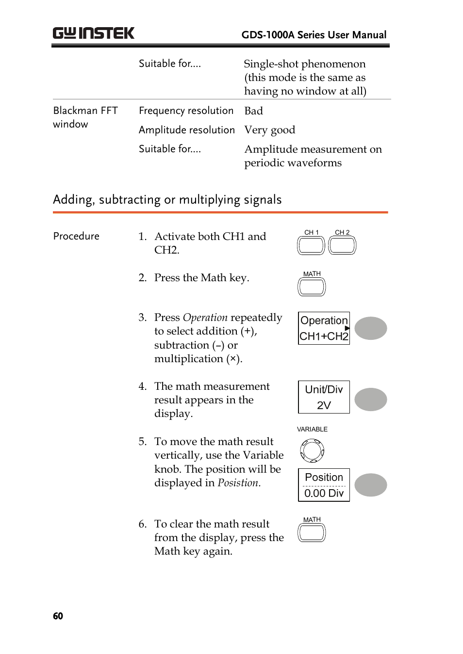 Adding, subtracting or multiplying signals | GW Instek GDS-1000A Series User Manual User Manual | Page 60 / 135