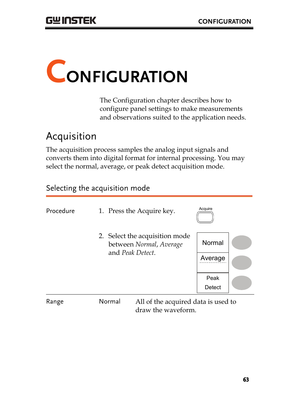 Onfiguration, Acquisition | GW Instek GDS-1000A Series User Manual User Manual | Page 63 / 135