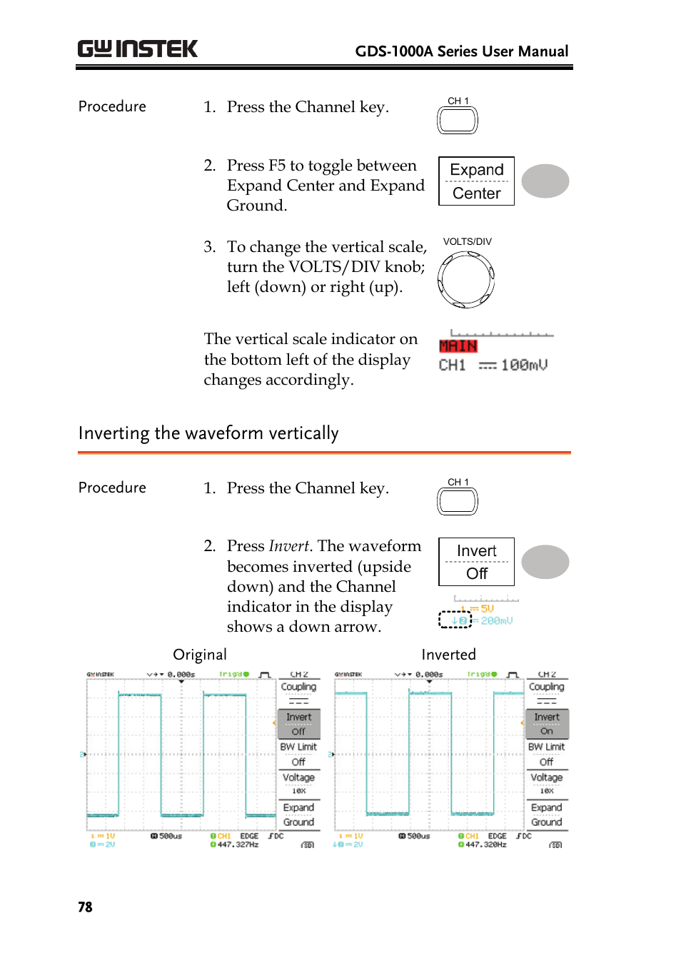 Inverting the waveform vertically | GW Instek GDS-1000A Series User Manual User Manual | Page 78 / 135