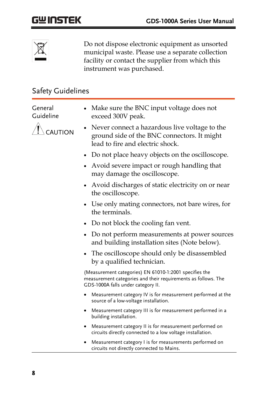 Safety guidelines | GW Instek GDS-1000A Series User Manual User Manual | Page 8 / 135