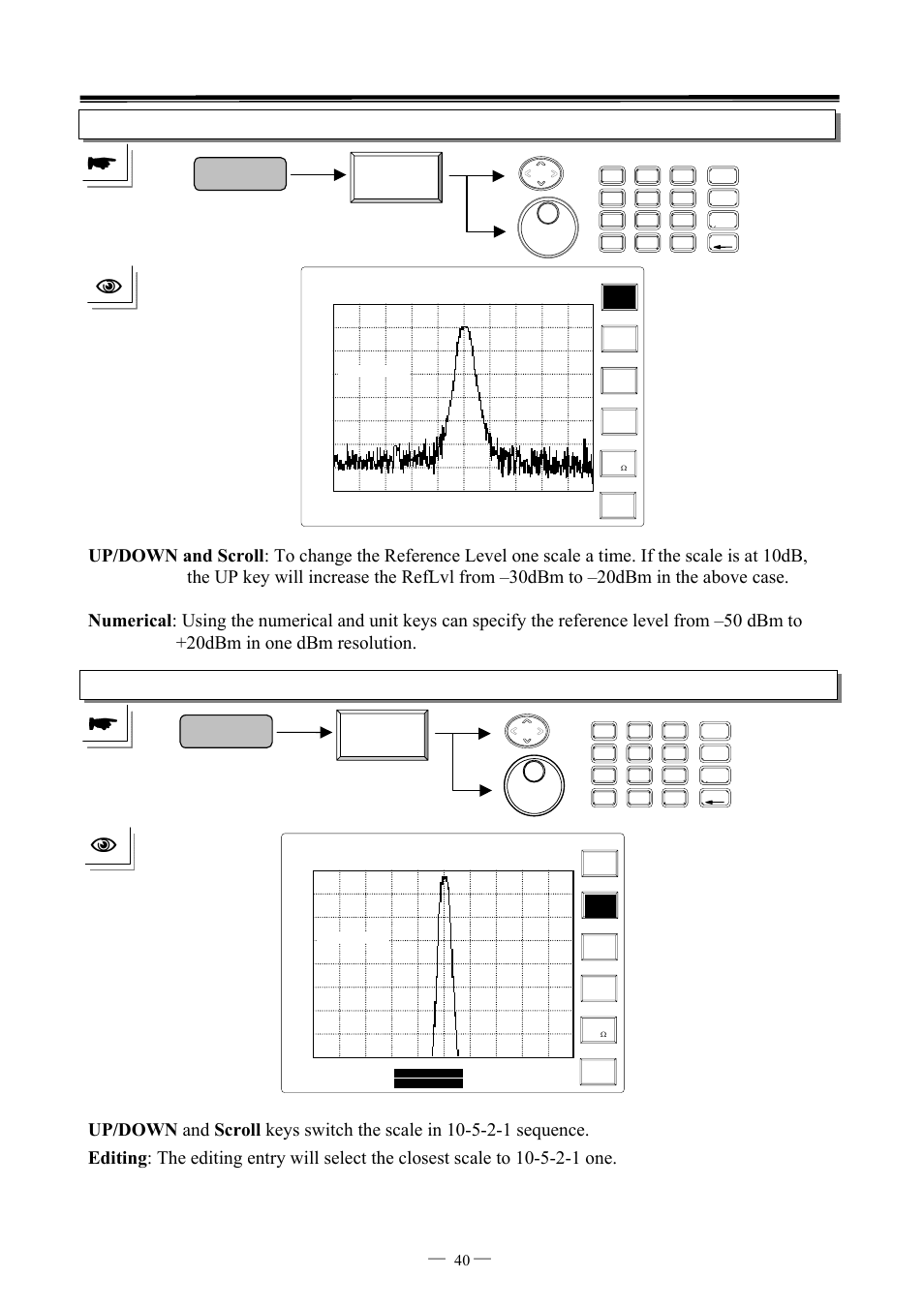 Amplitude ref level, Amplitude scale 5db, 7ghz spectrum analyzer operation manual ⎯ ⎯ 40 | GW Instek GSP-827 User Manual User Manual | Page 41 / 97