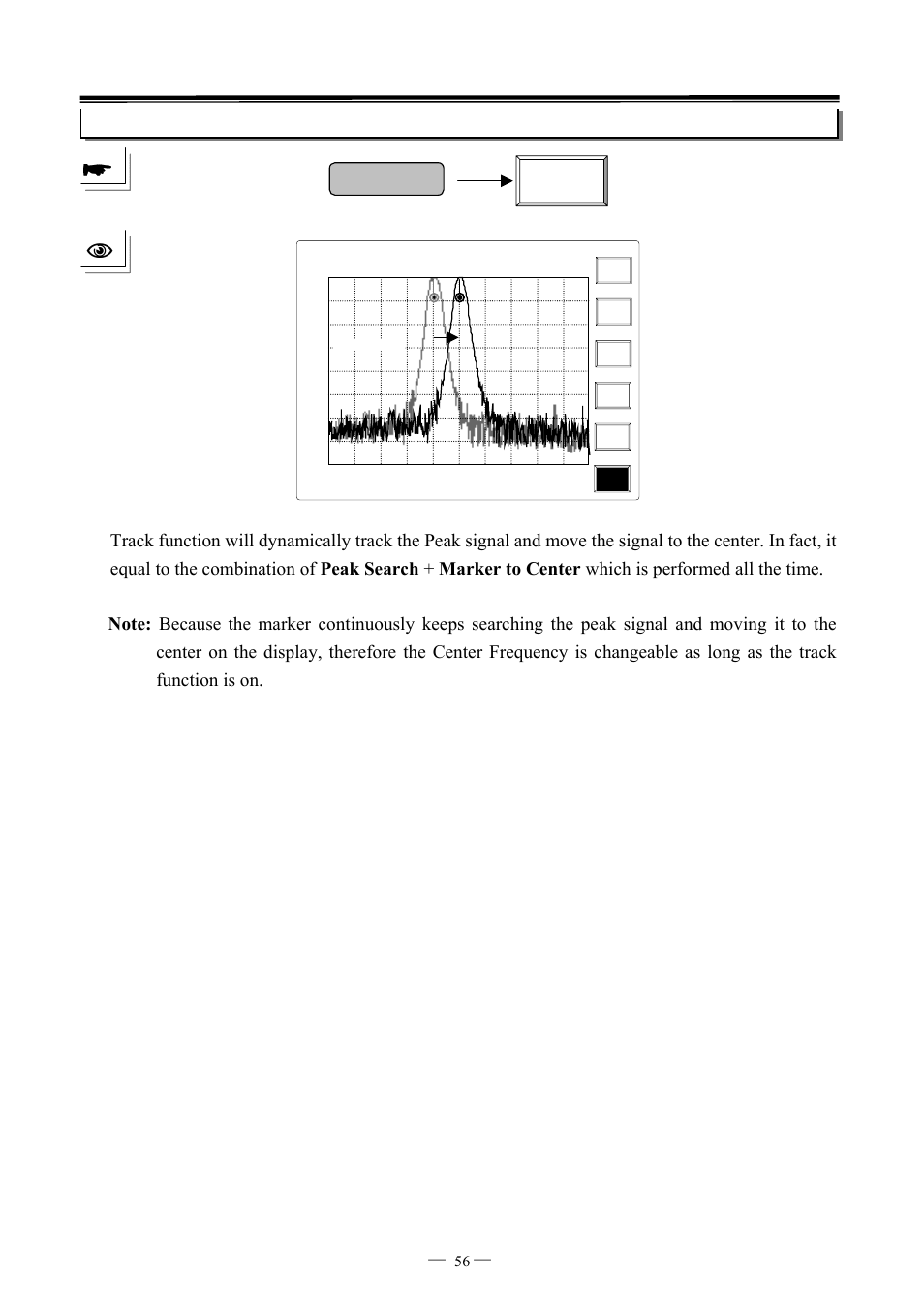 Peak search track on off, 7ghz spectrum analyzer operation manual ⎯ ⎯ 56 | GW Instek GSP-827 User Manual User Manual | Page 57 / 97