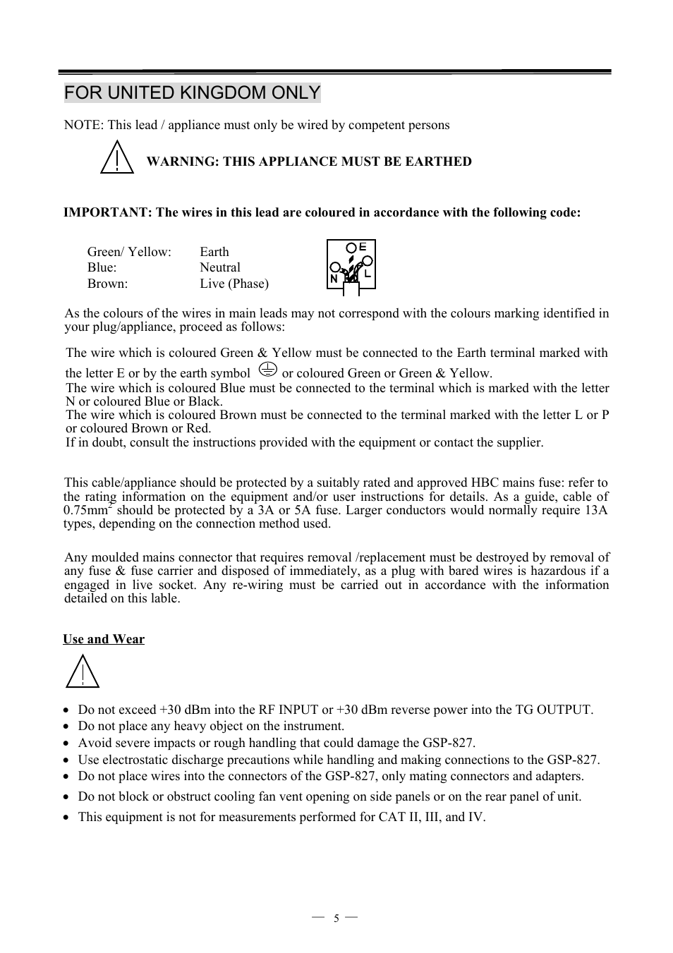 For united kingdom only | GW Instek GSP-827 User Manual User Manual | Page 6 / 97