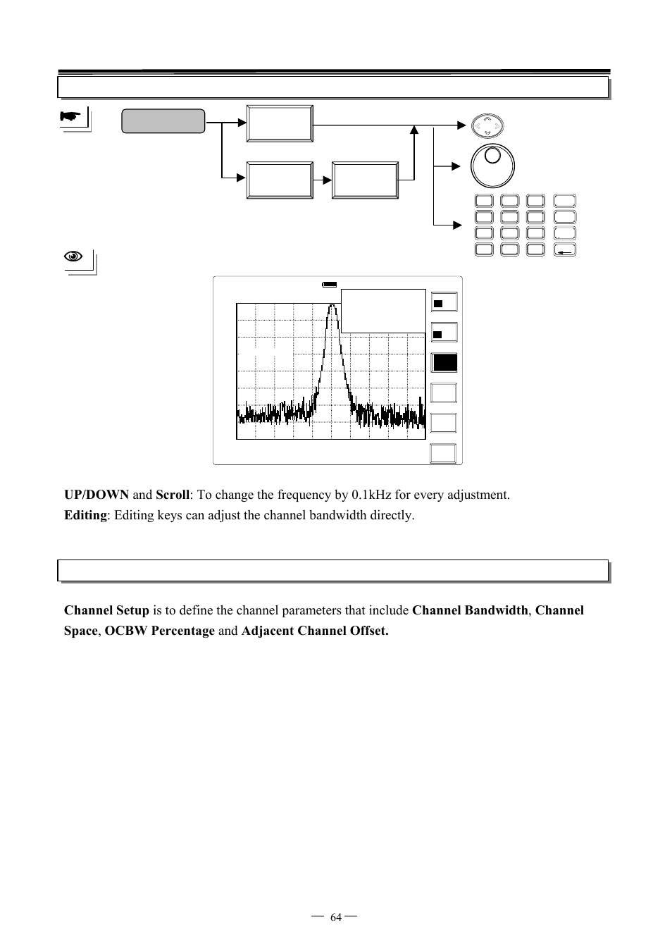 Pwr measure ch bw, Ch bw setup, 7ghz spectrum analyzer operation manual ⎯ ⎯ 64 | GW Instek GSP-827 User Manual User Manual | Page 65 / 97