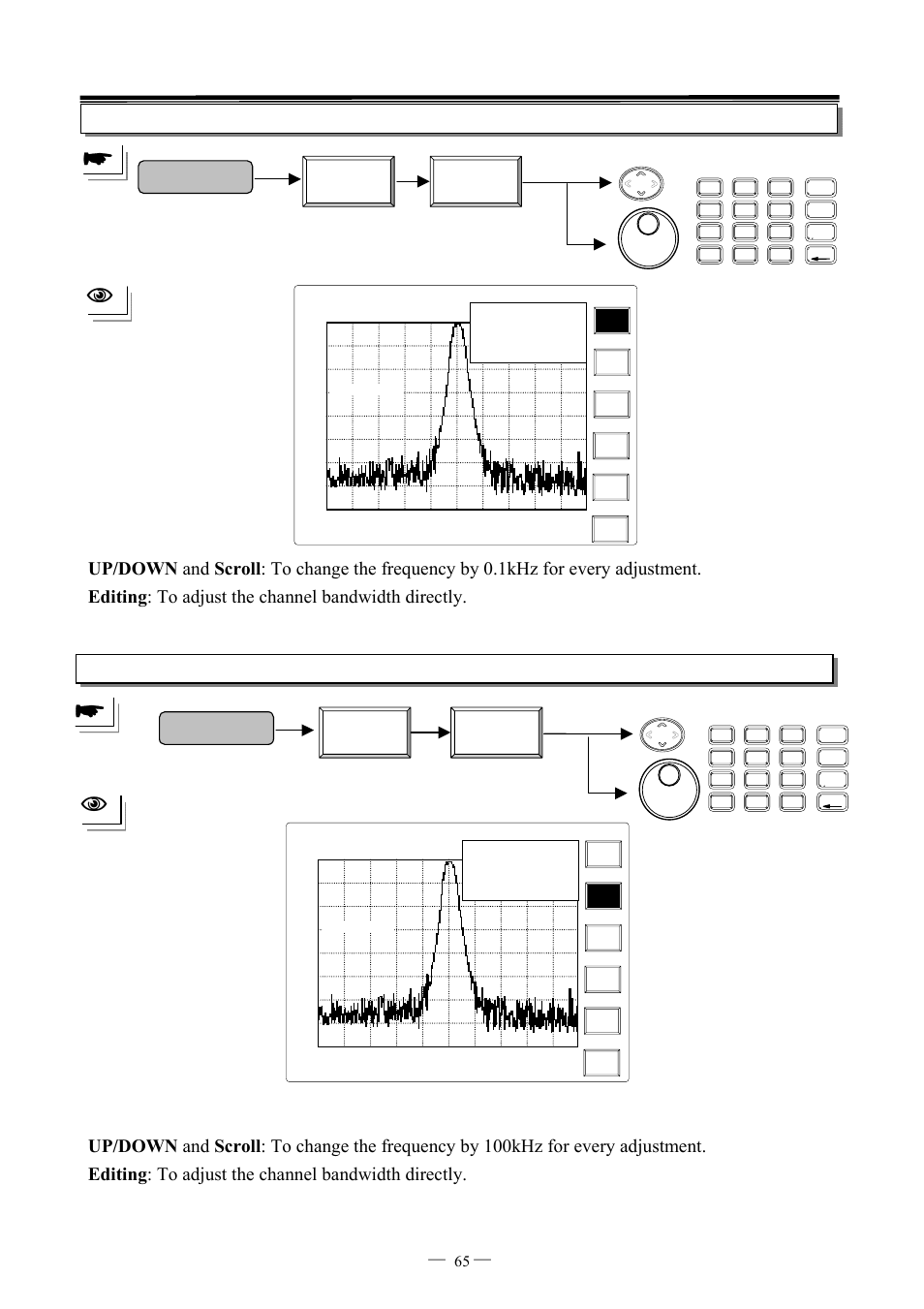 Pwr measure, Ch bw setup, Ch spc setup | 7ghz spectrum analyzer operation manual ⎯ ⎯ 65 | GW Instek GSP-827 User Manual User Manual | Page 66 / 97