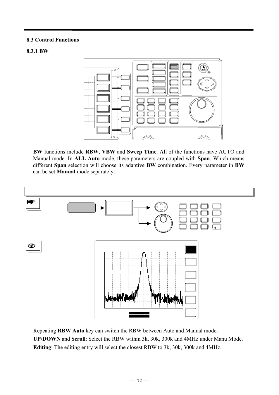 Rbw auto, 7ghz spectrum analyzer operation manual ⎯ ⎯ 72 | GW Instek GSP-827 User Manual User Manual | Page 73 / 97