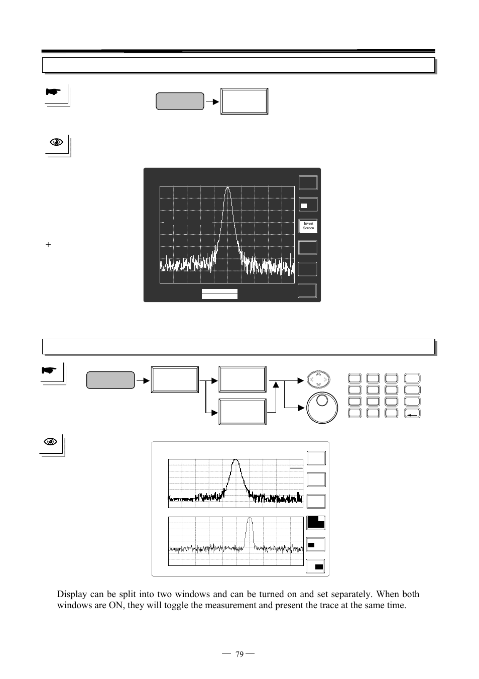 Display invert screen, Display split on off, Upper on off | 7ghz spectrum analyzer operation manual ⎯ ⎯ 79 | GW Instek GSP-827 User Manual User Manual | Page 80 / 97